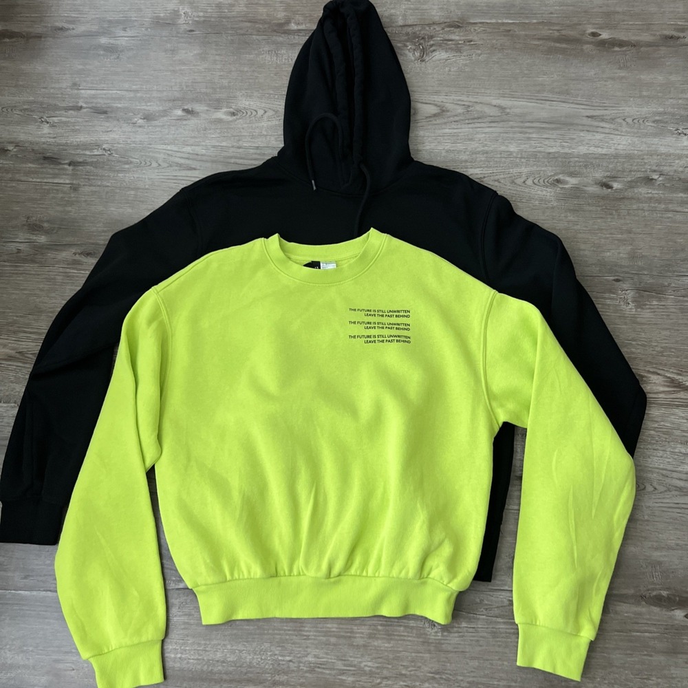 H&M Sweatshirt and Hoodie (Lot Of 2) Womens S Neon and Black Fleece Pullovers